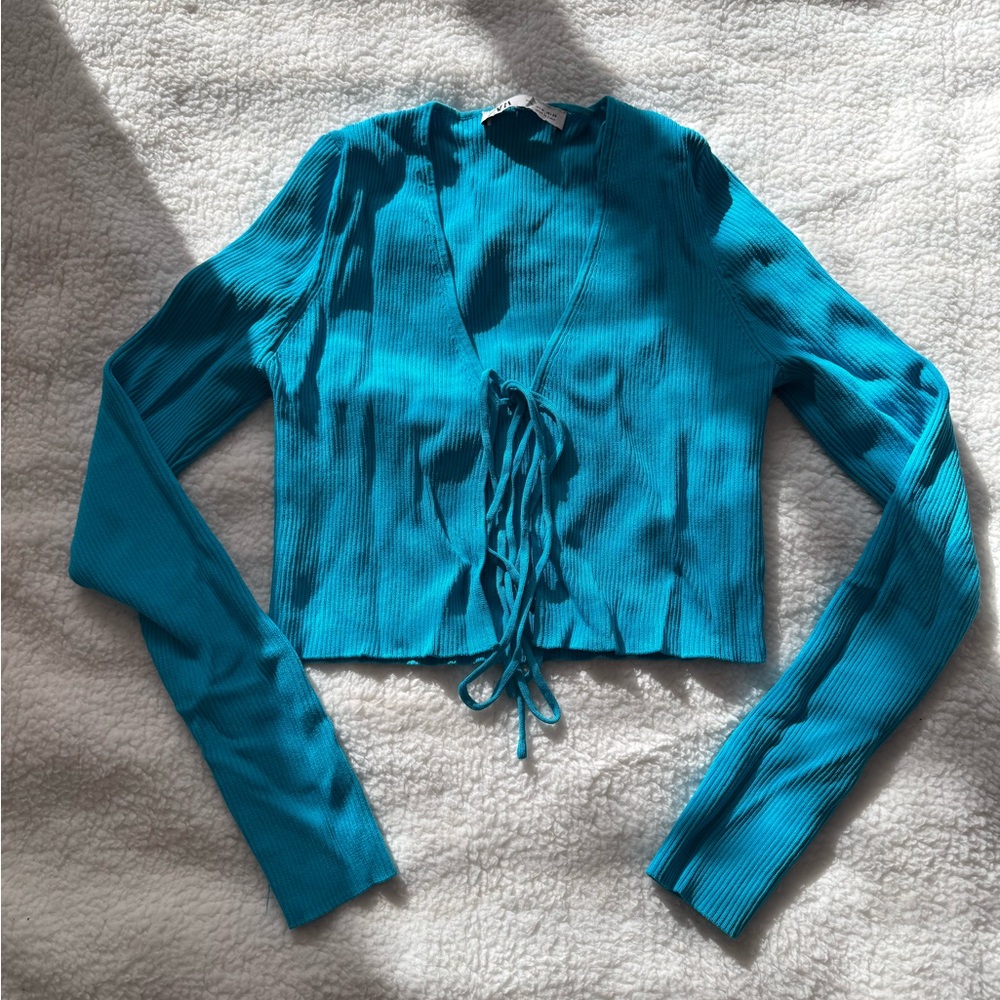 Zara Turquoise Ribbed Crop Top